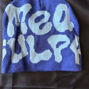 New Mea Culpa Blue and White Knit Beanie